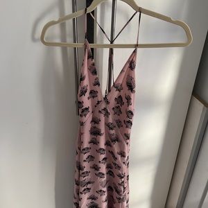 Pink and black floral Rebecca mink off strapped dress.